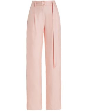 LAPOINTE Belted Silk-Twill Wide-Leg Trousers - Pink