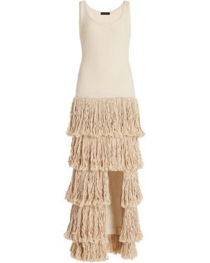 Kilentar Exclusive Layo Tiered Fringe Wool Maxi Dress - Natural