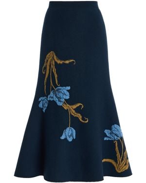Erdem Embroidered A-Line Midi Skirt - Blue
