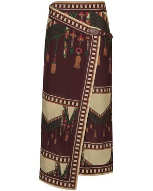 Johanna Ortiz Sacred Geometries Printed Silk-Cotton Midi Skirt - Brown