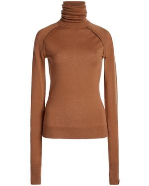 Victoria Beckham Merino Wool Turtleneck Top - Brown