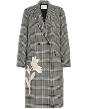 Erdem Embroidered Checked Wool Coat - Grey
