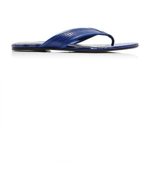 STAUD Nova Croc-Effect Leather Thong Sandals - Blue