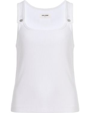 Still Here Snap Ribbed Cotton Tank Top - White