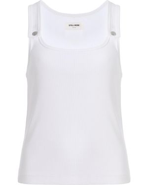 Still Here Snap Ribbed Cotton Tank Top - White