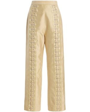 Kallmeyer Nadja Embellished Silk Straight-Leg Pants - Natural
