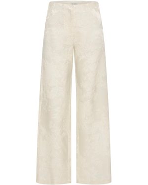 St. Agni Jacquard Minimal Silk Wool Trousers - White