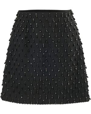 Carolina Herrera Embellished Bi-Stretch Wool Tailored Mini Skirt - Black