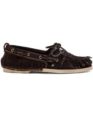 Golden Goose Boat Embellished Suede Mocassins - Black
