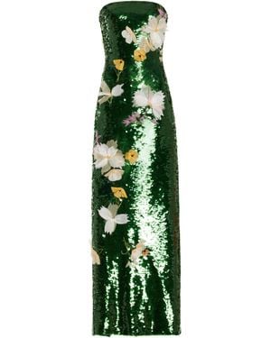 Monique Lhuillier Flower-embellished Sequined Gown - Green