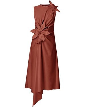Monse Floral-Applique Asymmetrical Stretch-Cotton Midi Dress - Red