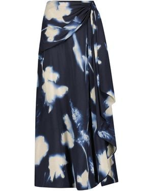 Lela Rose Abstract Floral Crepe Cascade Skirt - Blue