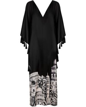 ANDRES OTALORA Sona Tassel-Embellished Satin Caftan Dress - Black