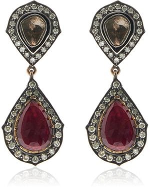 Amrapali 14K And Ruby And Diamond Earrings - Red