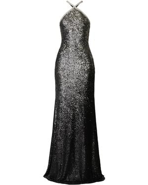 Naeem Khan Ombre Halter Stretch Sequin Gown With Crystal Trim - Black