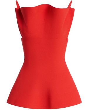 Brandon Maxwell Billie Sculpted Ruffled Compact-Knit Top - Red