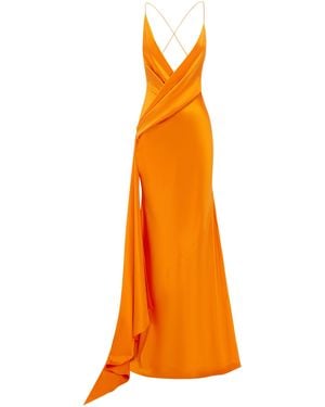 Alex Perry Bikini Wrap Asymmetric Gown W/ Sash - Orange