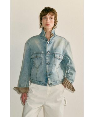 DARKPARK Ana Checked-Collar Denim Jacket - Blue