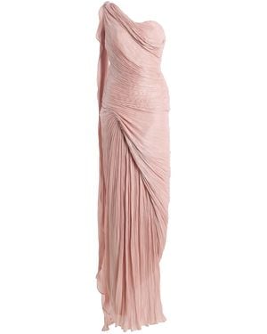 Marmar Halim Exclusive One-Shoulder Draped Hand-Pleated Silk Roseya Gown - Pink