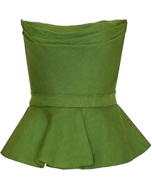 ANDRES OTALORA Oliva Profundo Linen Top - Green