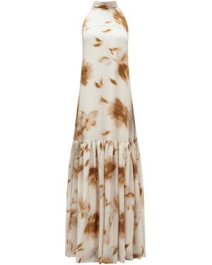 Amsale Floral-Print Trapeze Gown - Natural
