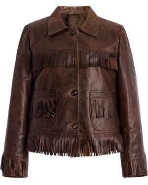 Nili Lotan Lazare Fringed Leather Jacket - Brown