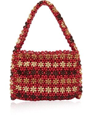 ALÉMAIS Wood Bead Flower Barrel Bag - Red