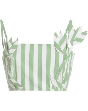 Oscar de la Renta Exclusive Riviera Appliquéd Striped Cotton Crop Top - Green