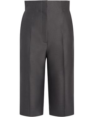 KHAITE Raelle Tailored Wool-Silk Cady Shorts - Grey