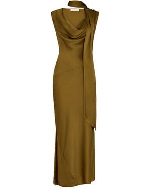 De La Vali Thebe Draped Satin Midi Dress - Green