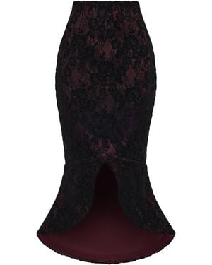 Rasario Asymmetric Lace & Satin Midi Skirt - Black