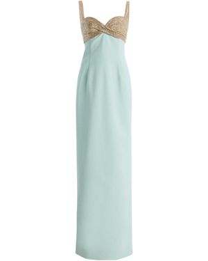 Oscar de la Renta Bugle-Embroidered Wool-Blend Gown - Green