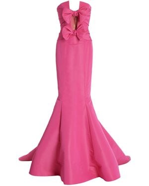 Oscar de la Renta Strapless Bow-Detailed Silk Trumpet Maxi Dress - Pink