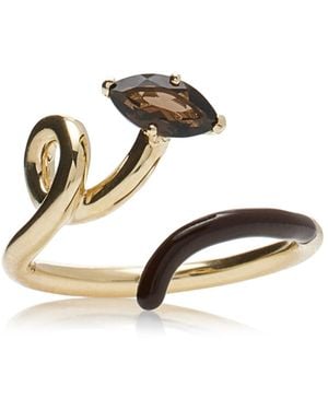 Bea Bongiasca Half 9k Gold, Quartz, And Enamel Ring - Brown