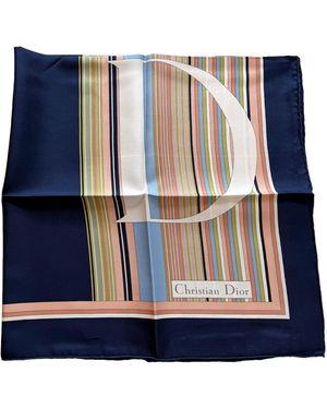 Dear Clementine Vintage Christian Dior 1970S Striped Silk Scarf - Blue