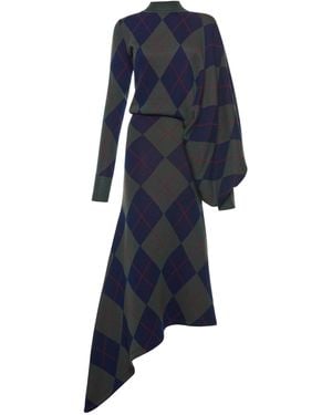 A.W.A.K.E. MODE Argyle-Knit Wool Midi Dress - Blue