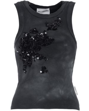 DES_PHEMMES Embellished Stretch-Cotton Tank Top - Black