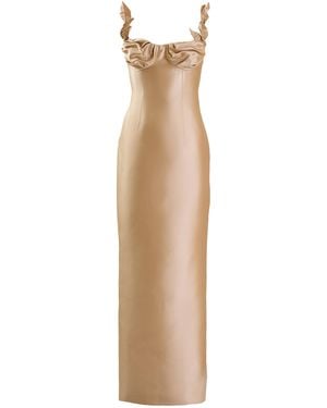 YASSMIN SALEH Halo Ruffled Silk-Blend Satin Gown - Natural