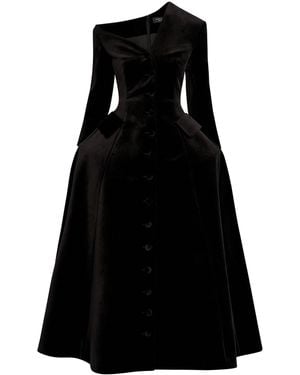 A.W.A.K.E. MODE Cotton Off-The-Shoulder Basque Midi Dress - Black