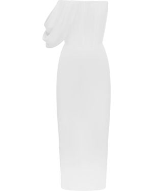 Alex Perry Draped Crepe Corset Midi Dress - White