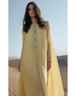 Bthaina Hand-Embellished Chiffon Caftan Dress - Yellow