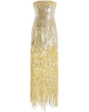 Oscar de la Renta Sequined Fringed Gown - Metallic