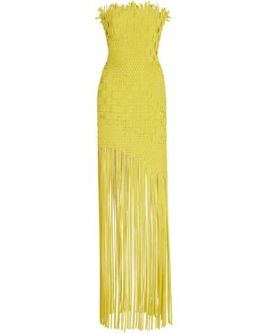 Oscar de la Renta Fringed-hem Crepe Maxi Dress - Yellow