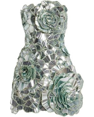 Oscar de la Renta Sequined Geometric Floral Mini Dress - Green