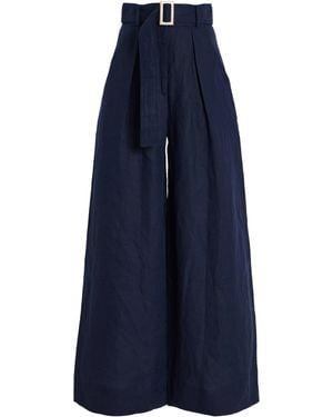 Matthew Bruch High-Rise Linen Wide-Leg Trousers - Blue