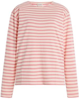 Closed Long Sleeve Striped Cotton Top - Pink