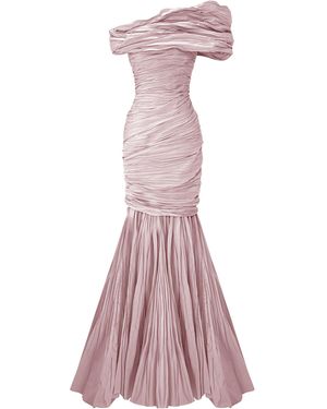 Marmar Halim Strapless Pleated Taffeta Gown With Cape - Pink