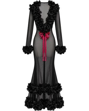 Salma Osman Exclusive Cascading Sheer Ruffle Cotton-Blend Gown - Black