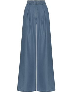 ANDRES OTALORA Esencia Shirred Tencel Denim Wide-Leg Trousers - Blue