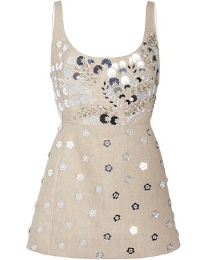 Giambattista Valli Embroidered Linen Toile Mini Dress - Natural